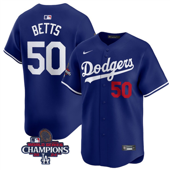 Los Angeles Dodgers #50 Mookie Betts Royal 2024 World Series Champions Alternate Limited Stitched Jersey